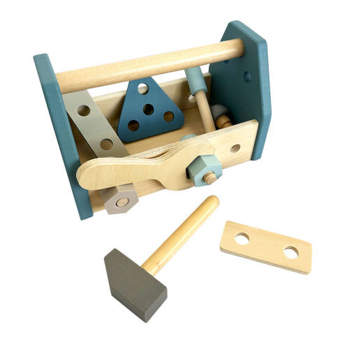 Wooden Toolbox Playset - 14pc Set - Blue - Educating Kids