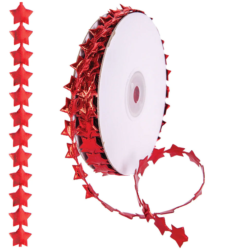 Metallic Star Trim Red - 5m