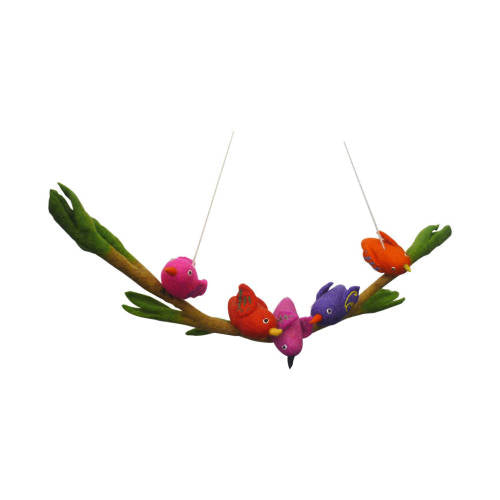 Five Felt Birds on a Branch