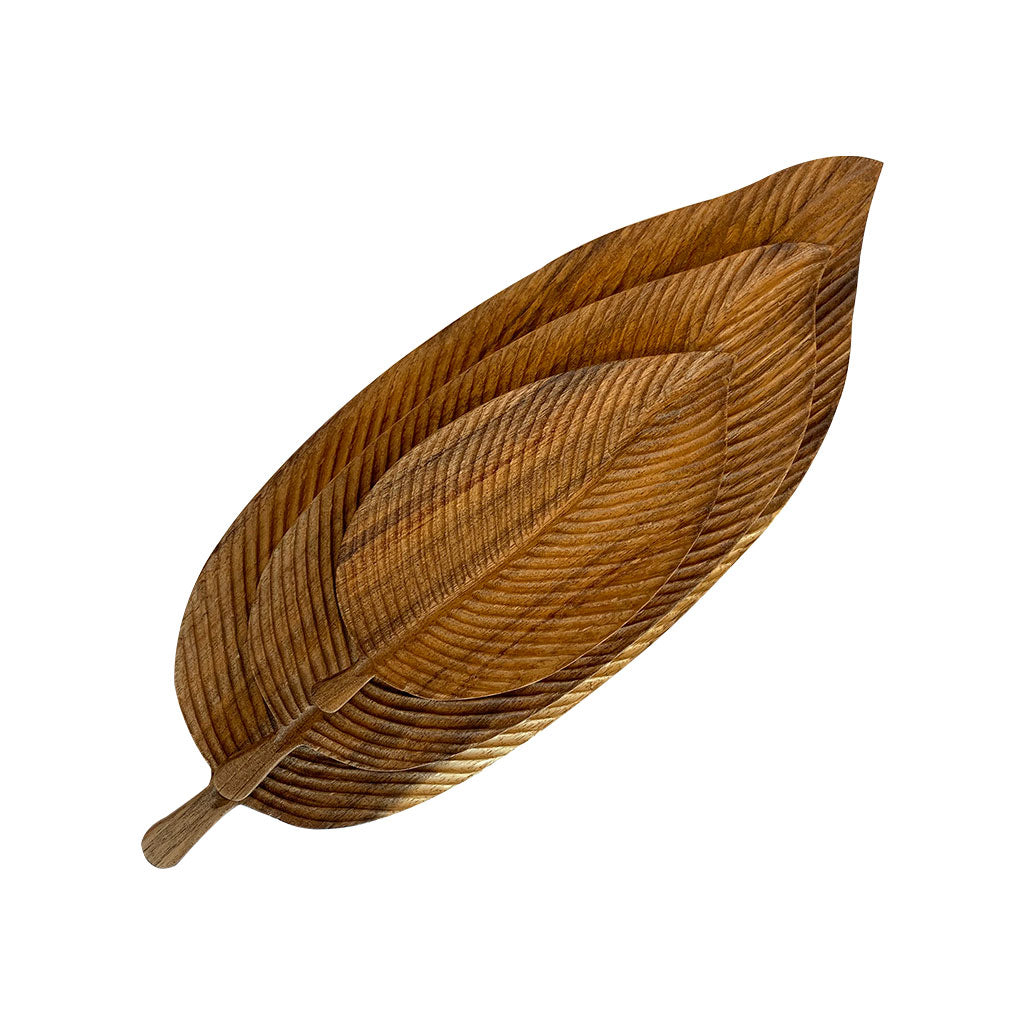 Wooden Veined Leaf Platters - Set of 3