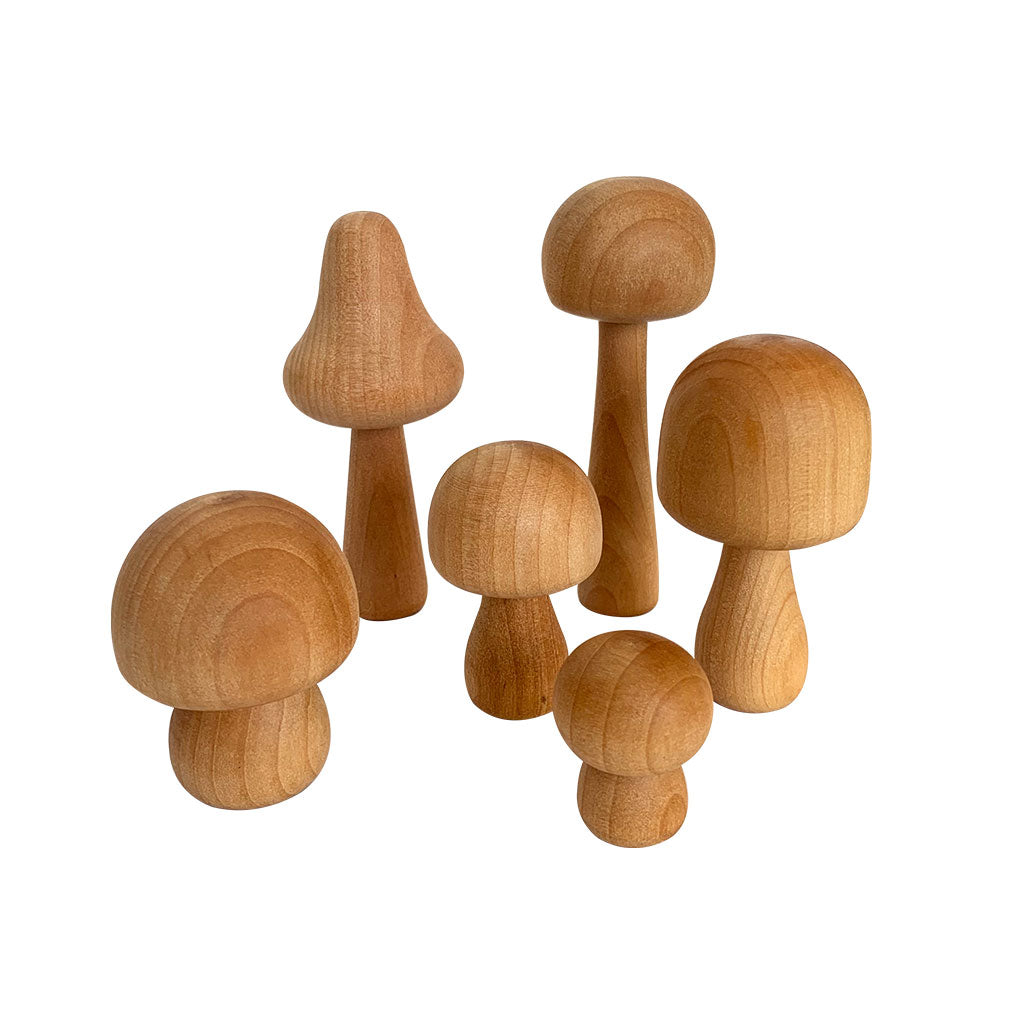 Wooden Mushrooms Natural - 7pc - Educating Kids