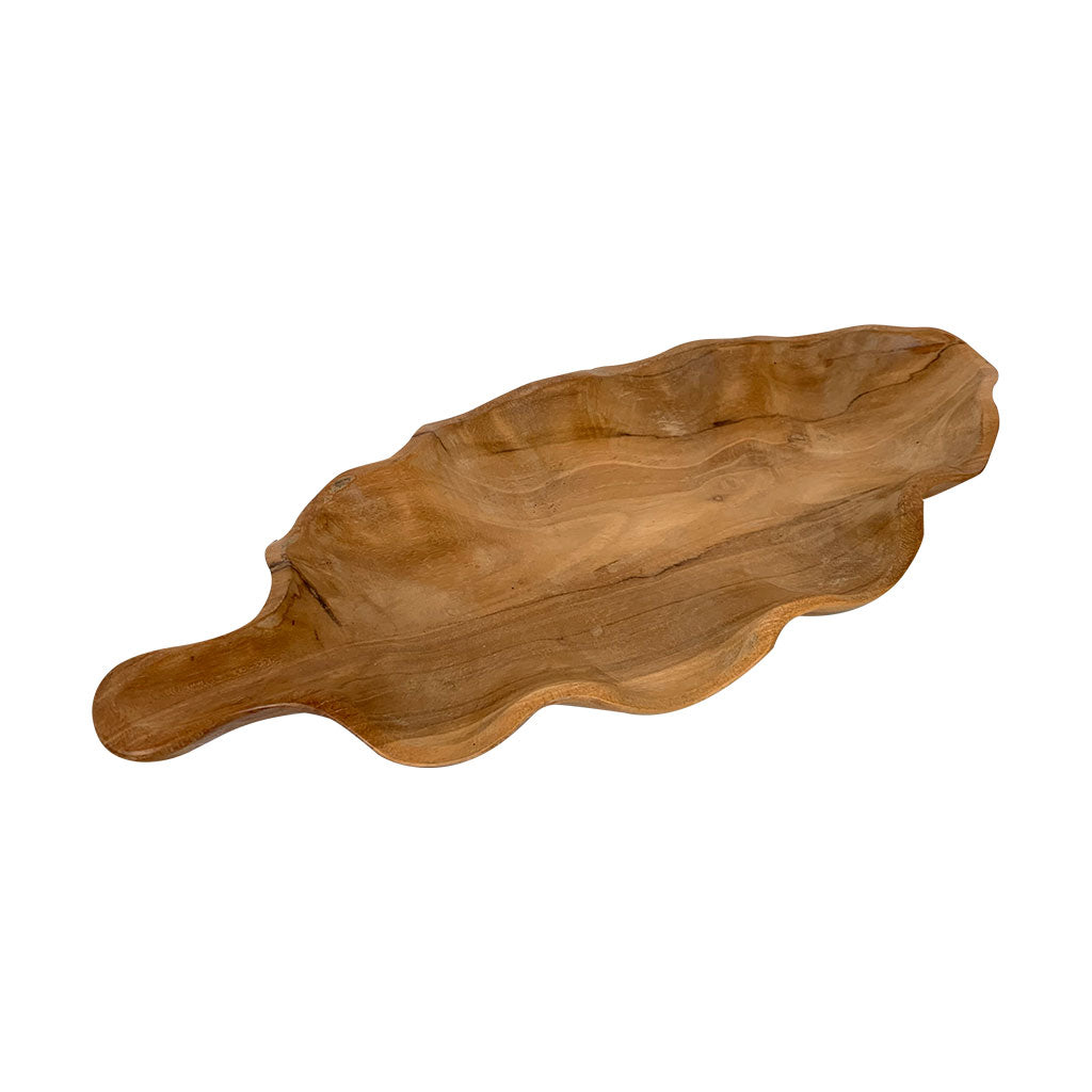 Wooden Hand Carved Leaf Platter - 41cm