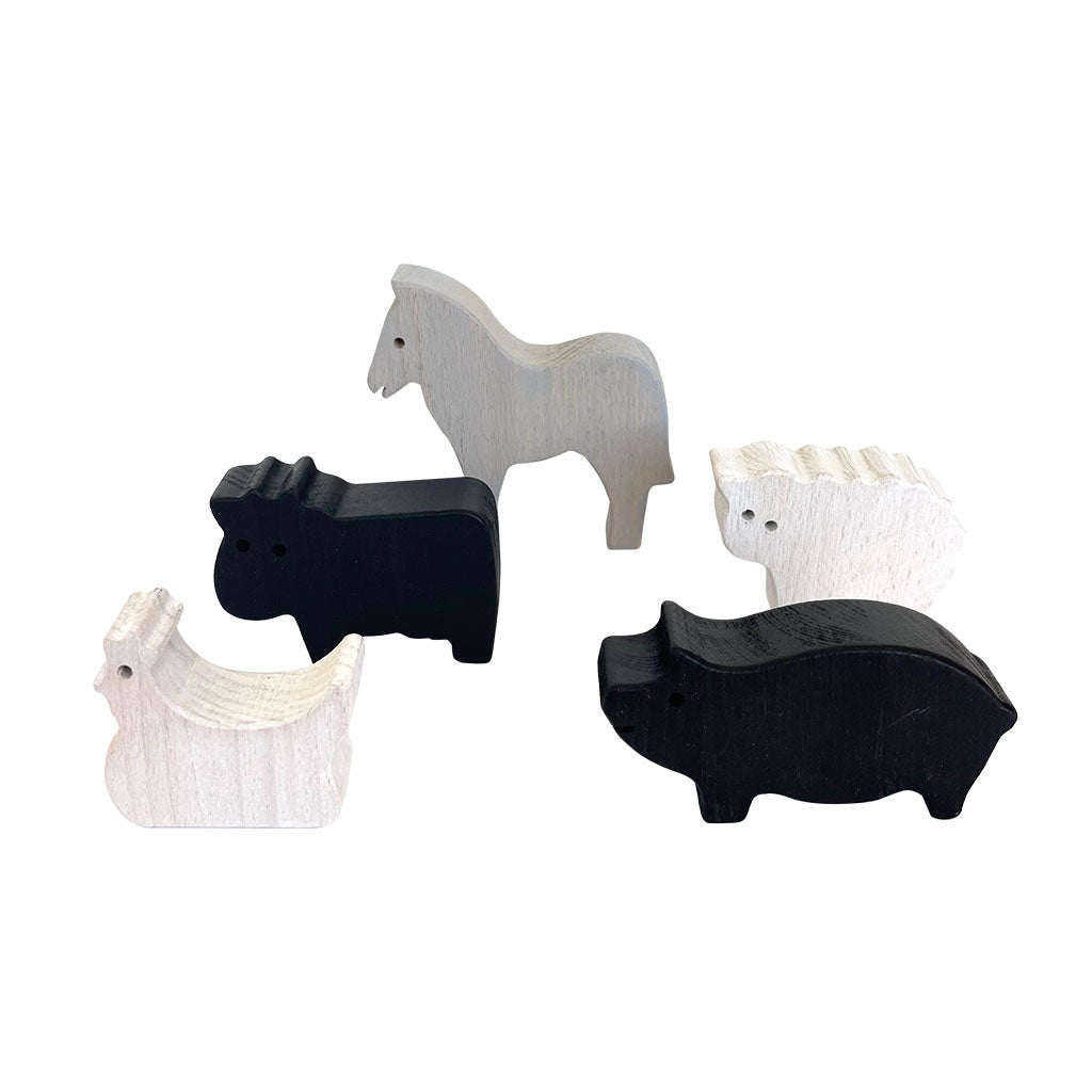 Wooden Farm Animals Achromatic - 5pc - Educating Kids