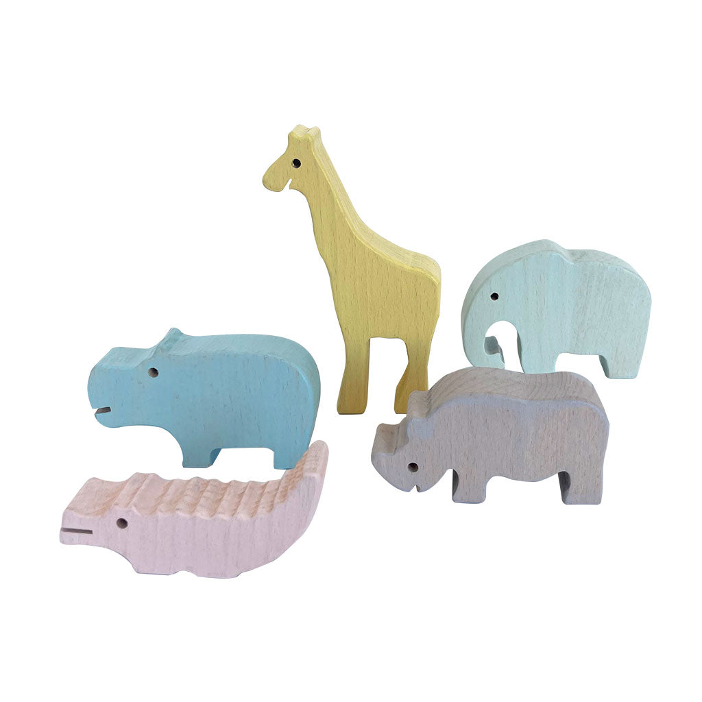 Wooden Wild Animals Pastel - 5pc - Educating Kids