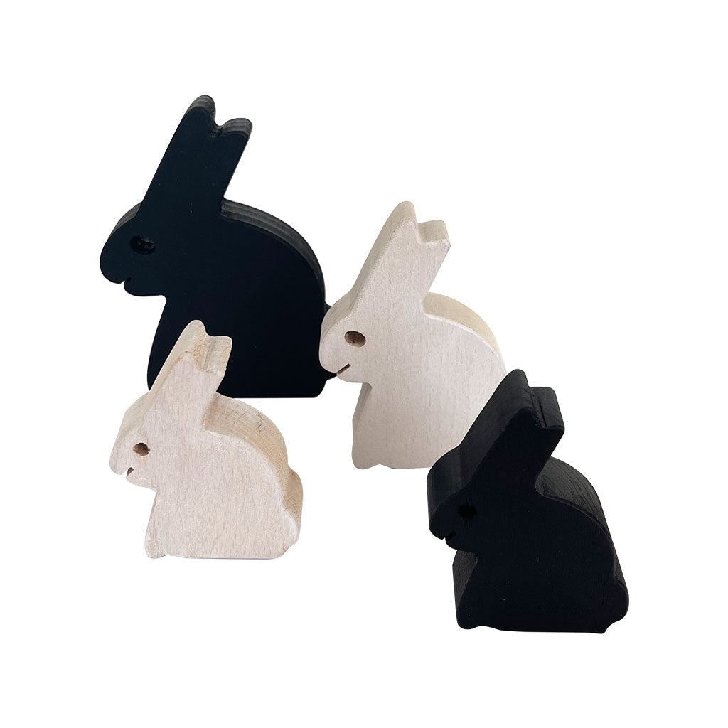 Wooden Bunny Family Achromatic - 4pc - Educating Kids