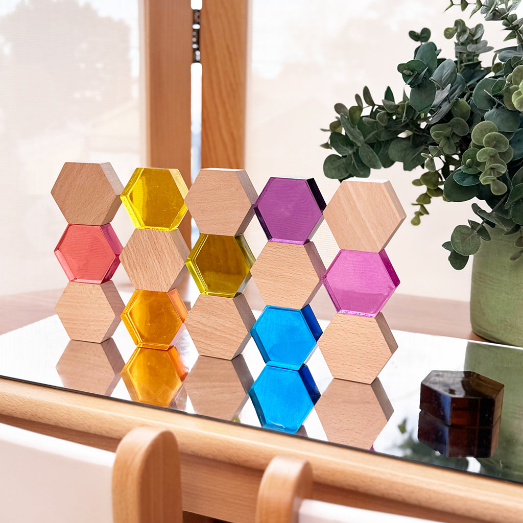 Phatt Hexagon Lucite & Wood Set – 16pc