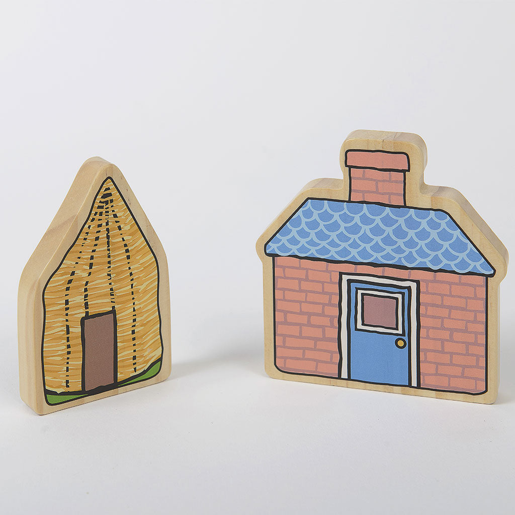 Wooden Three Little Pigs Figures -7pc - Educating Kids