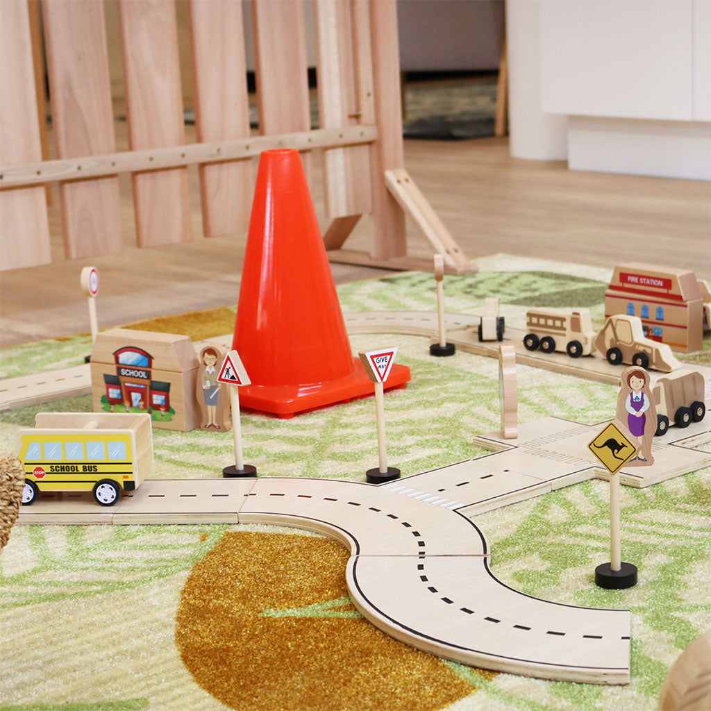 Wooden Road Track Set - 20pc - Educating Kids