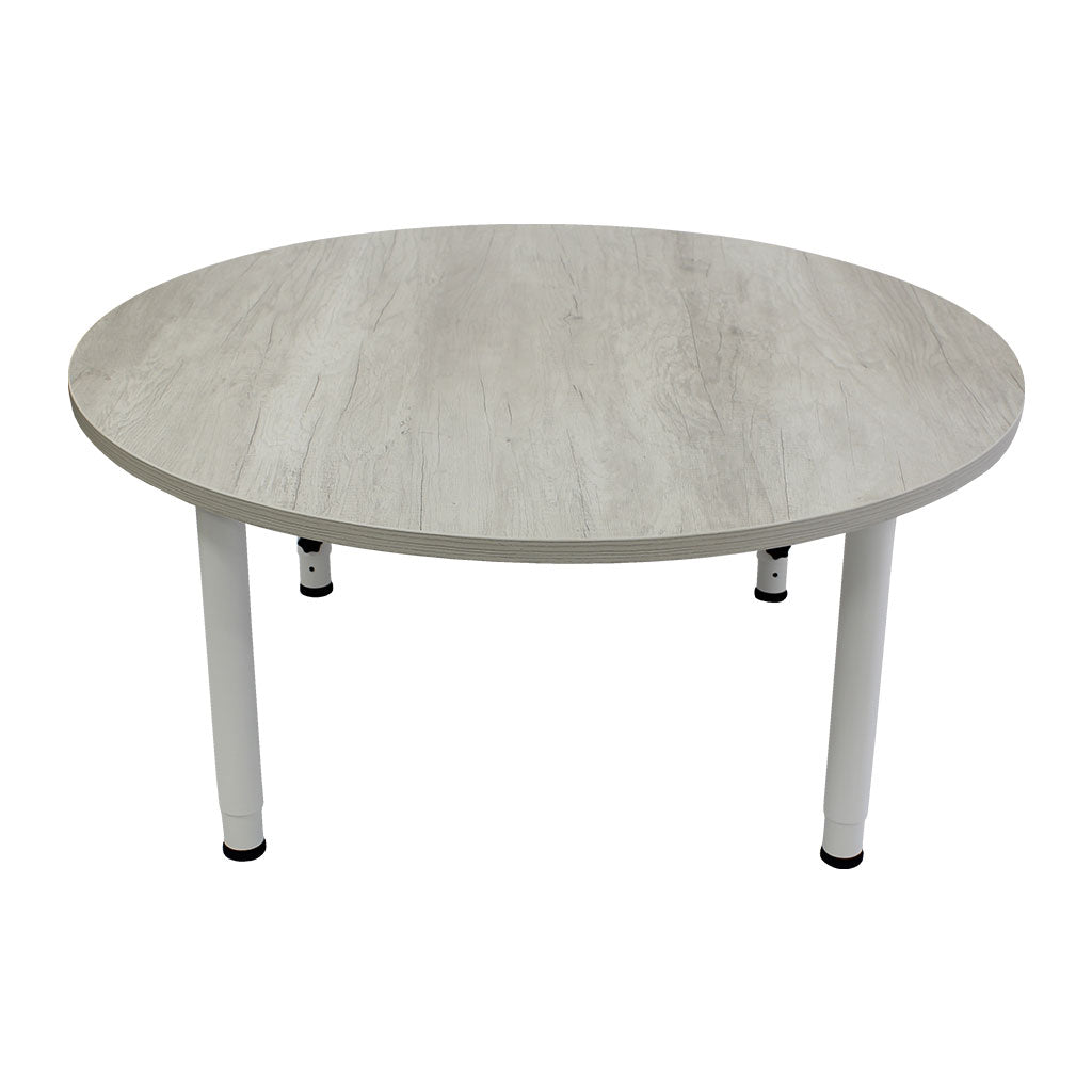 Adjustable Round Table - Whitewash Veneer & White