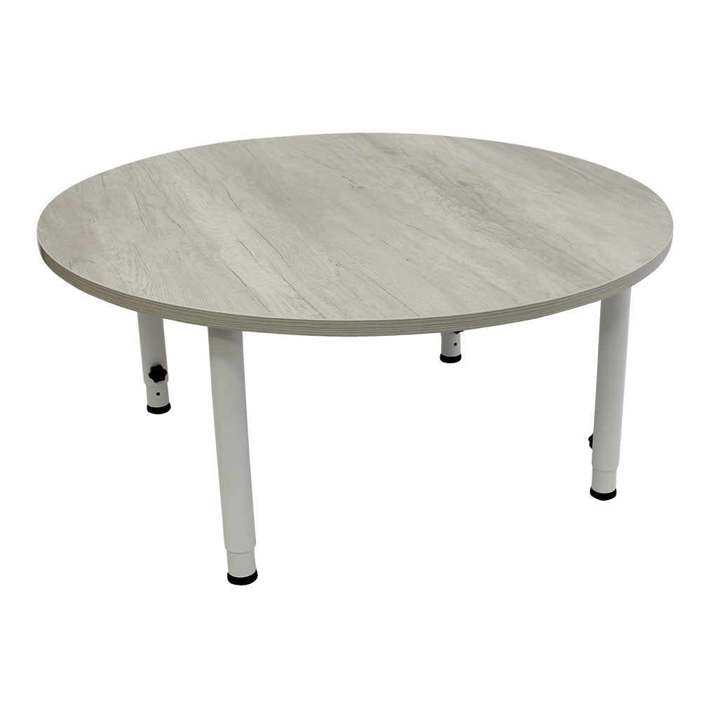 Adjustable Round Table - Whitewash Veneer & White