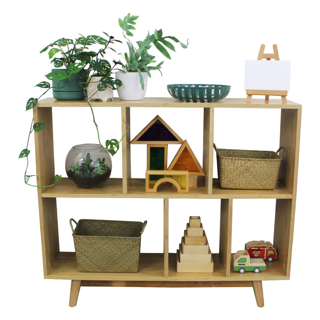 Asymmetrical Compartment Open Shelf Unit 100 cm – Bamboo Veneer - Educating Kids