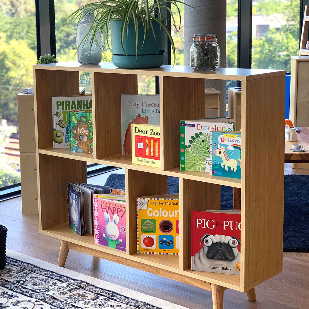 Asymmetrical Compartment Open Shelf Unit 100 cm – Bamboo Veneer - Educating Kids