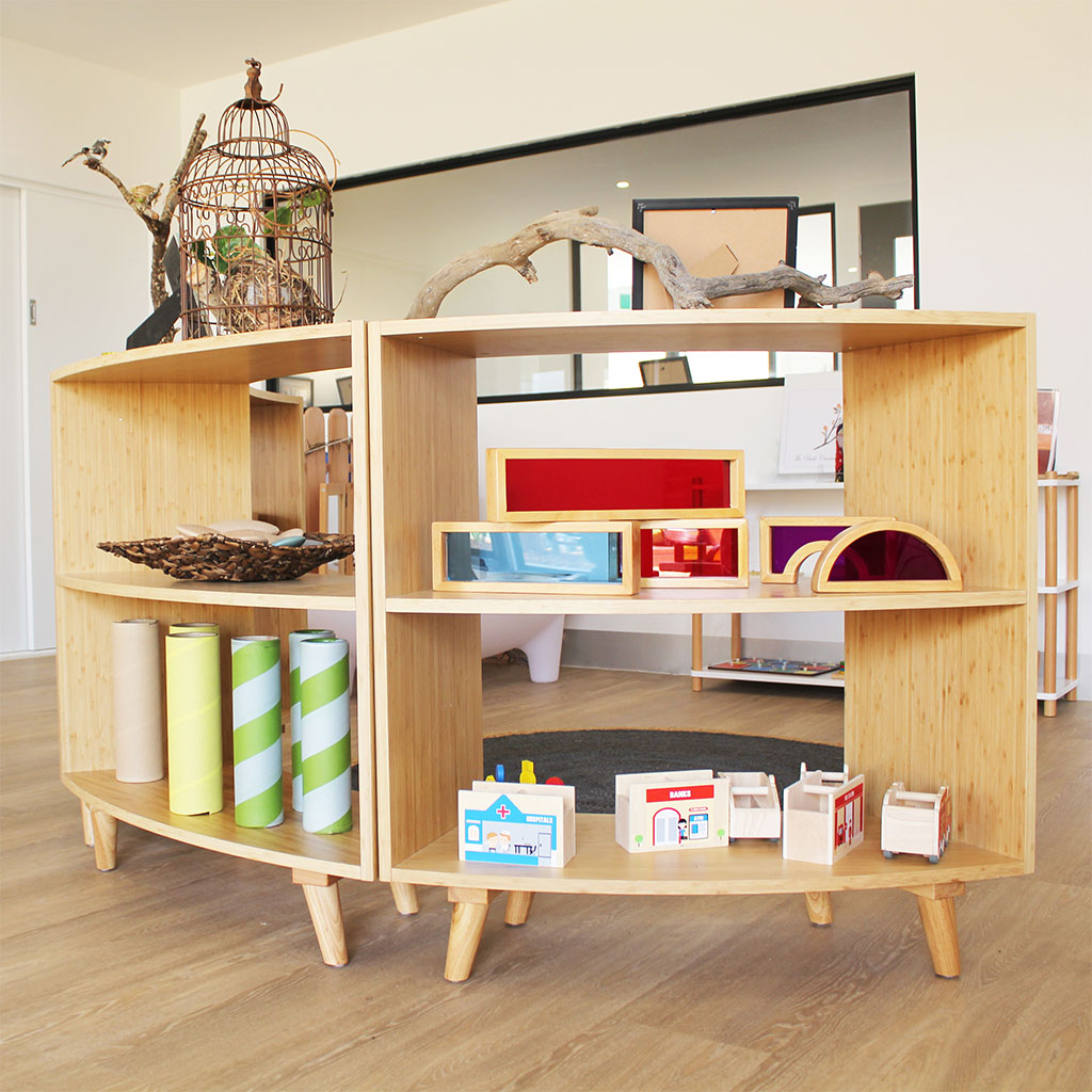 Curved Open 2 Shelf Unit 92 cm – Bamboo Veneer