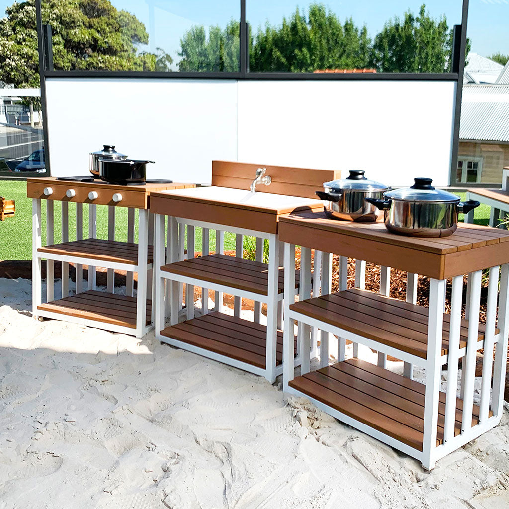 Outdoor Stove - Teak-look & White (60x40x60cm) - Educating Kids