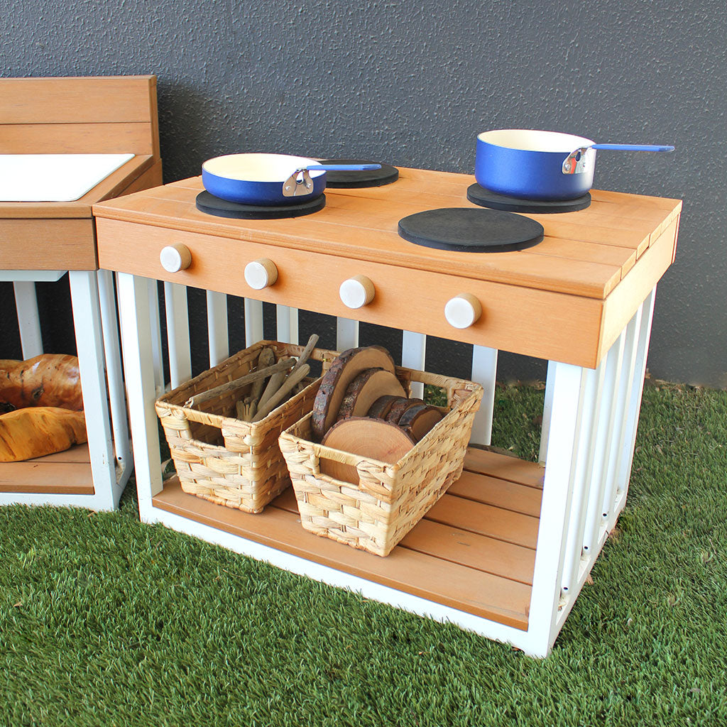 Toddler Outdoor Stove - Teak-look & White (60x40x45cm)
