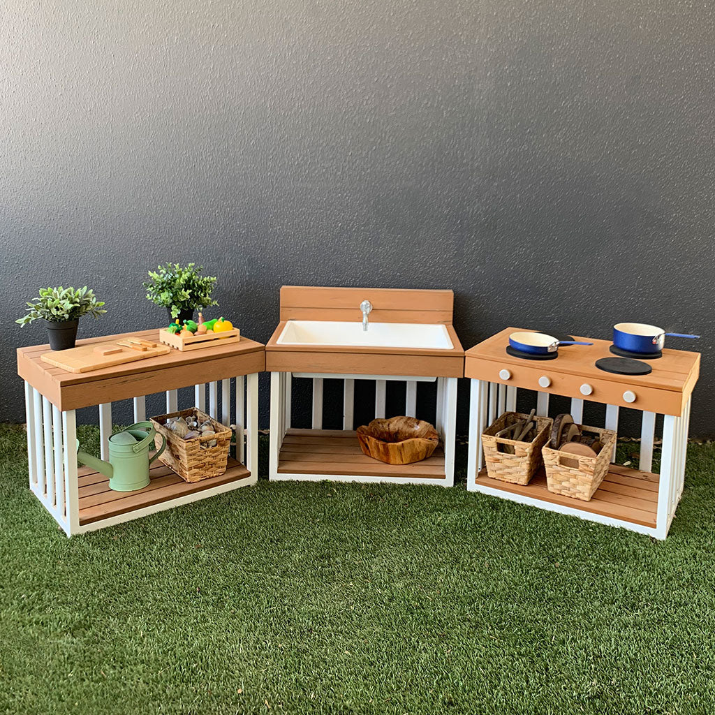 Toddler Outdoor Stove - Teak-look & White (60x40x45cm)