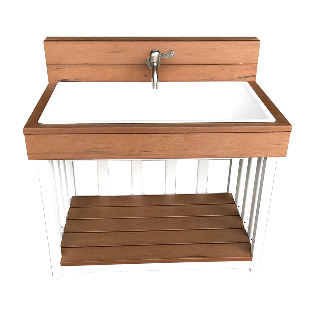 Toddler Outdoor Sink - Teak-look & White (60x40x57cm)