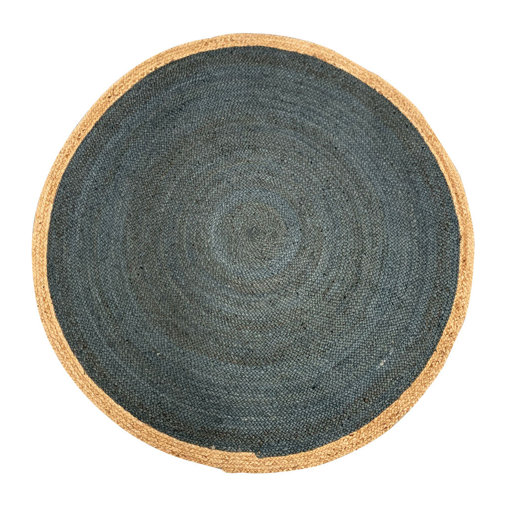 Braided Jute Rug Navy & Natural Border - 150cmD