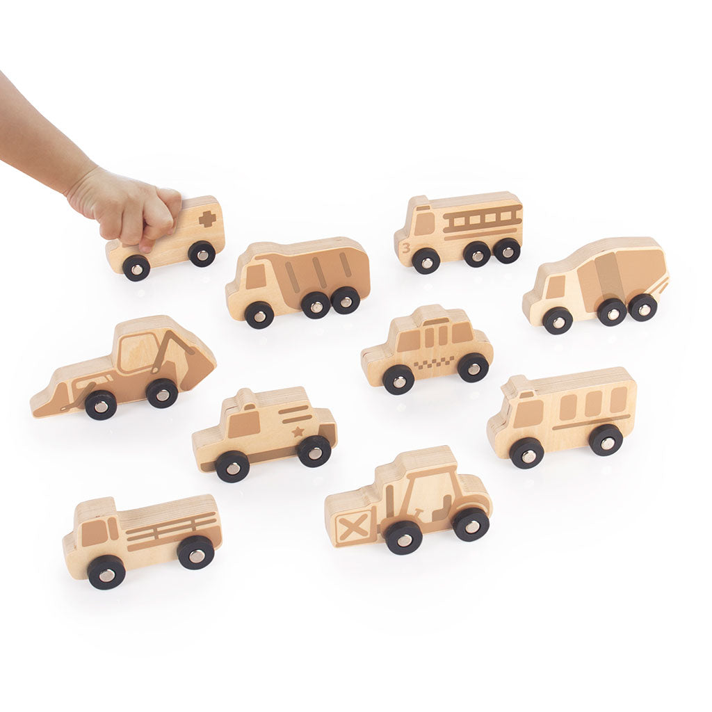 Mini Wooden Trucks - Set of 10 - Educating Kids