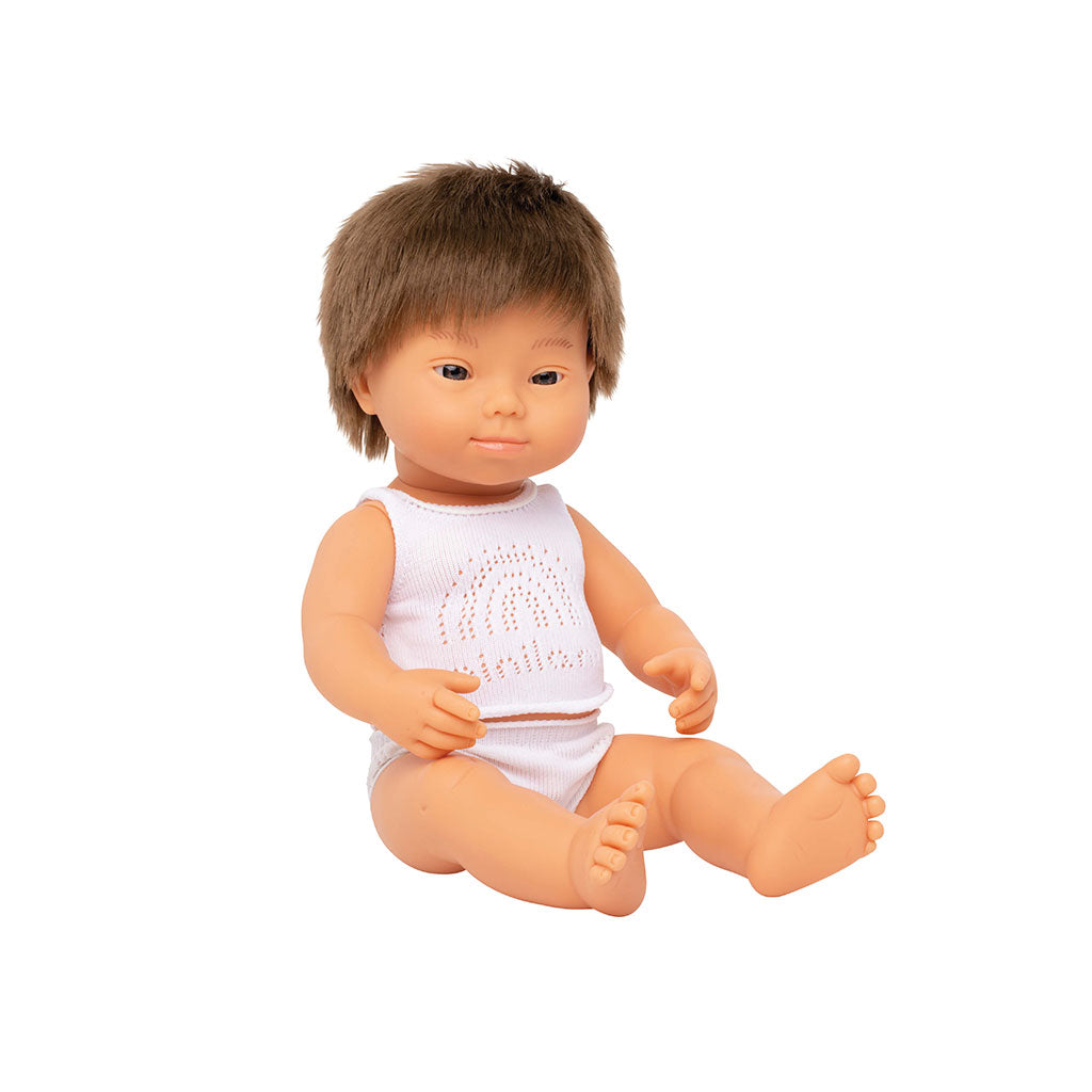 Miniland - Baby Doll - Caucasian Boy with Down Syndrome 38cm - Educating Kids