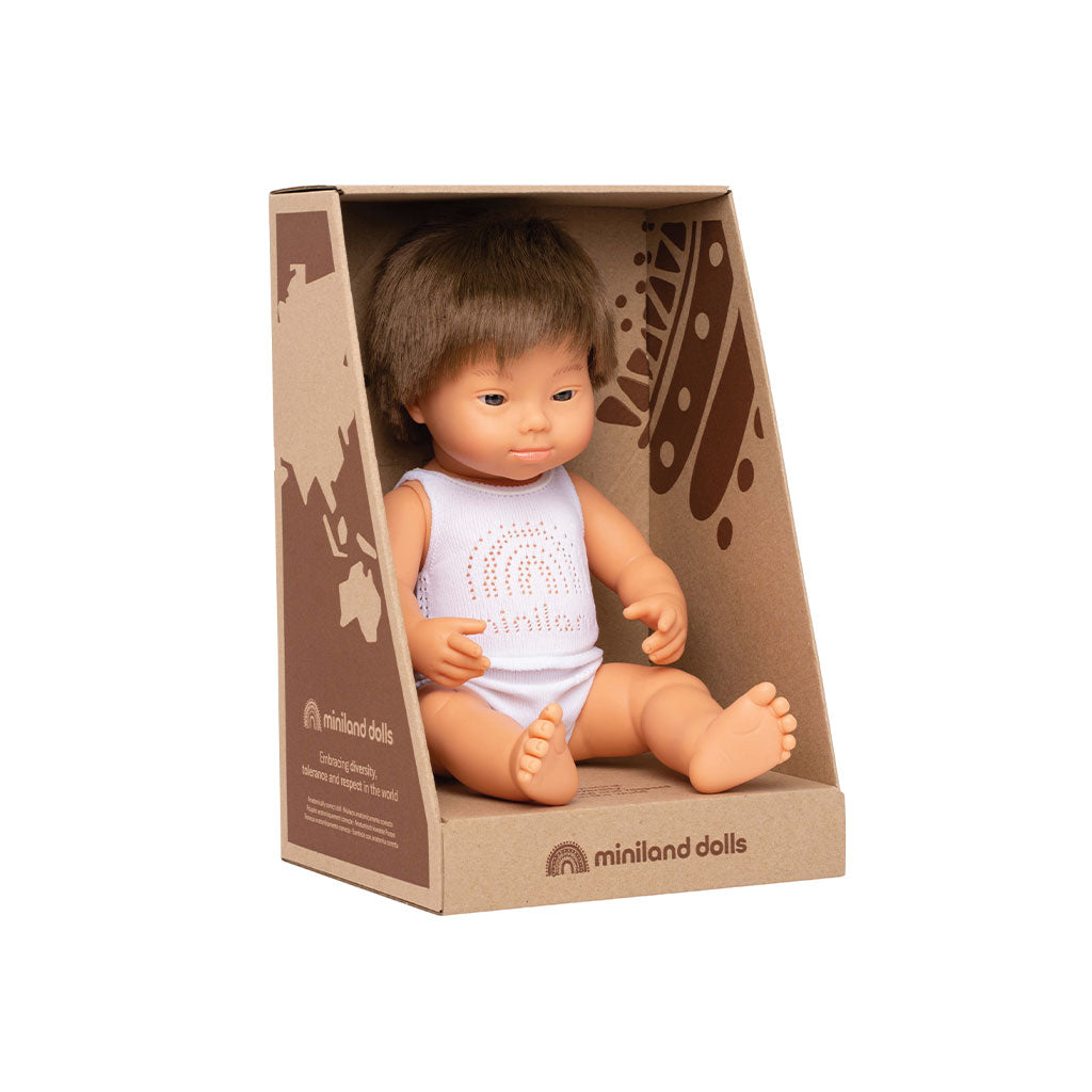 Miniland - Baby Doll - Caucasian Boy with Down Syndrome 38cm - Educating Kids