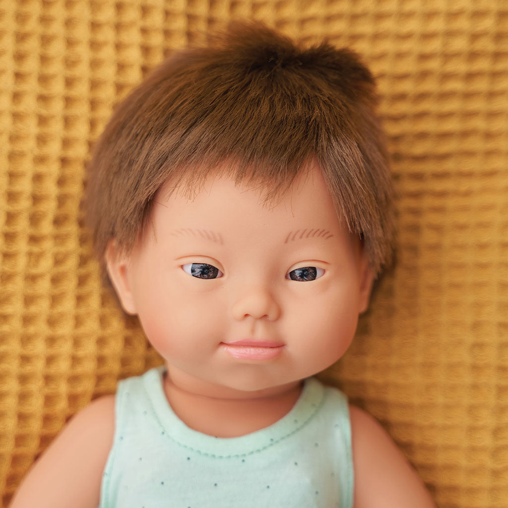 Miniland - Baby Doll - Caucasian Boy with Down Syndrome 38cm - Educating Kids