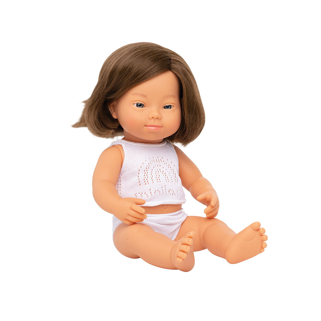 Miniland - Baby Doll - Caucasian Girl with Down Syndrome 38cm - Educating Kids