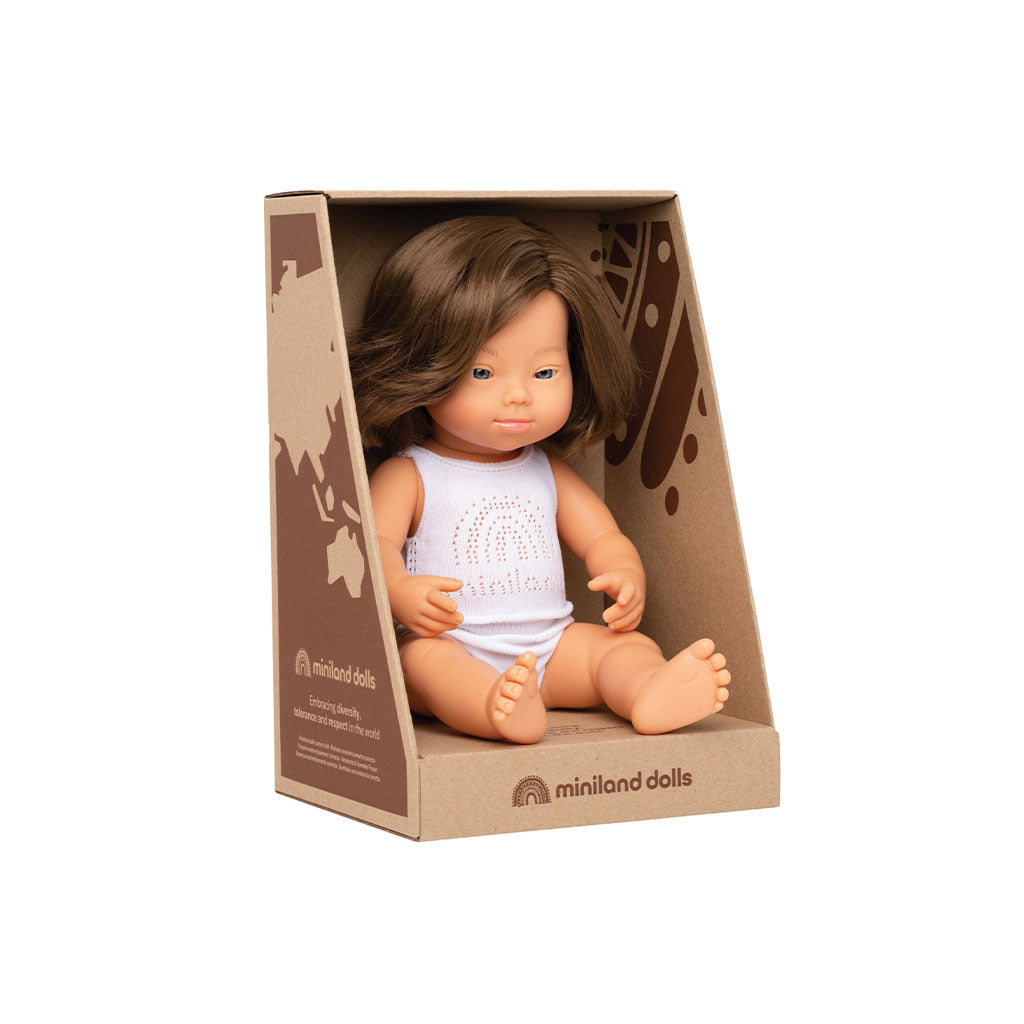 Miniland - Baby Doll - Caucasian Girl with Down Syndrome 38cm - Educating Kids