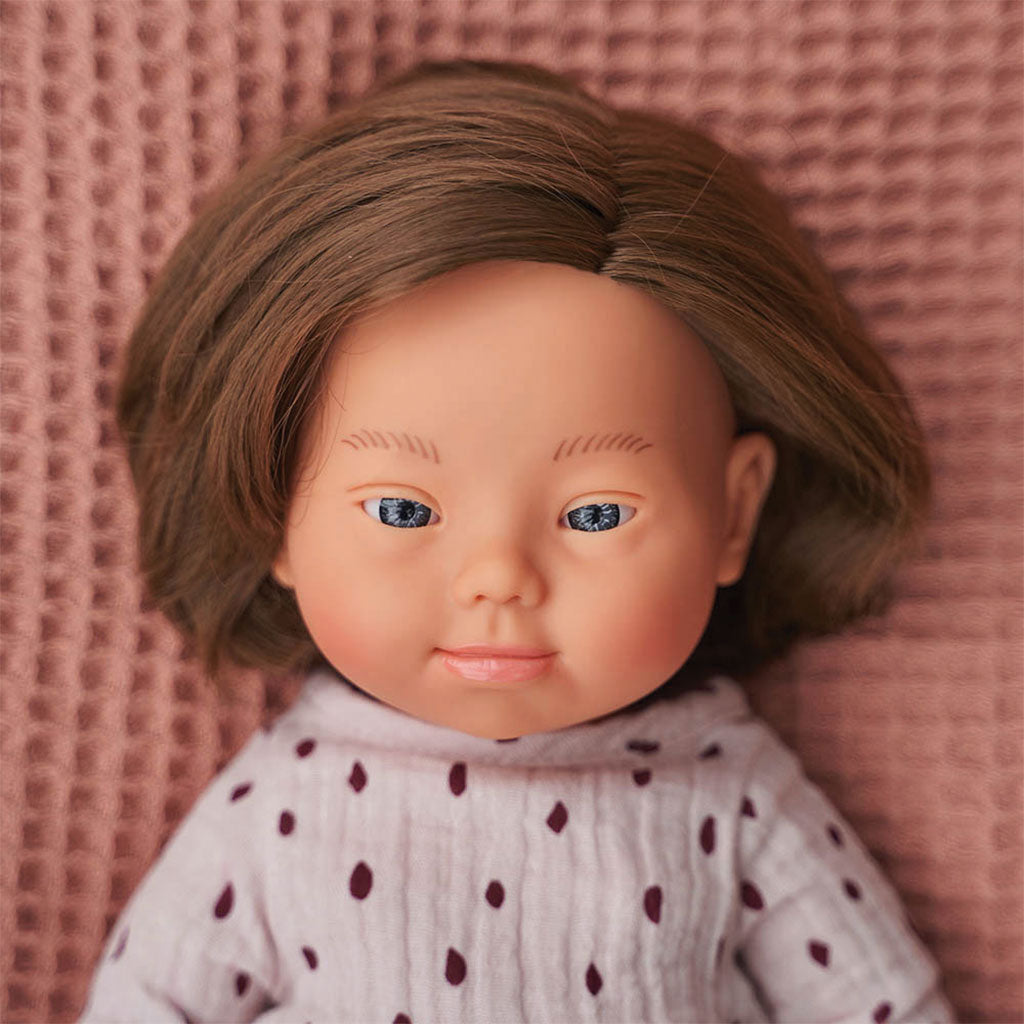 Miniland - Baby Doll - Caucasian Girl with Down Syndrome 38cm - Educating Kids