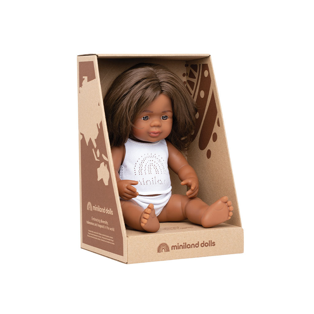 Miniland - Baby Doll - First Nations Girl 38cm - Educating Kids