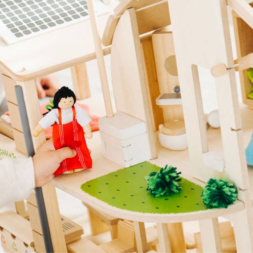 PlanToys - Green Dollhouse with Furniture - Educating Kids