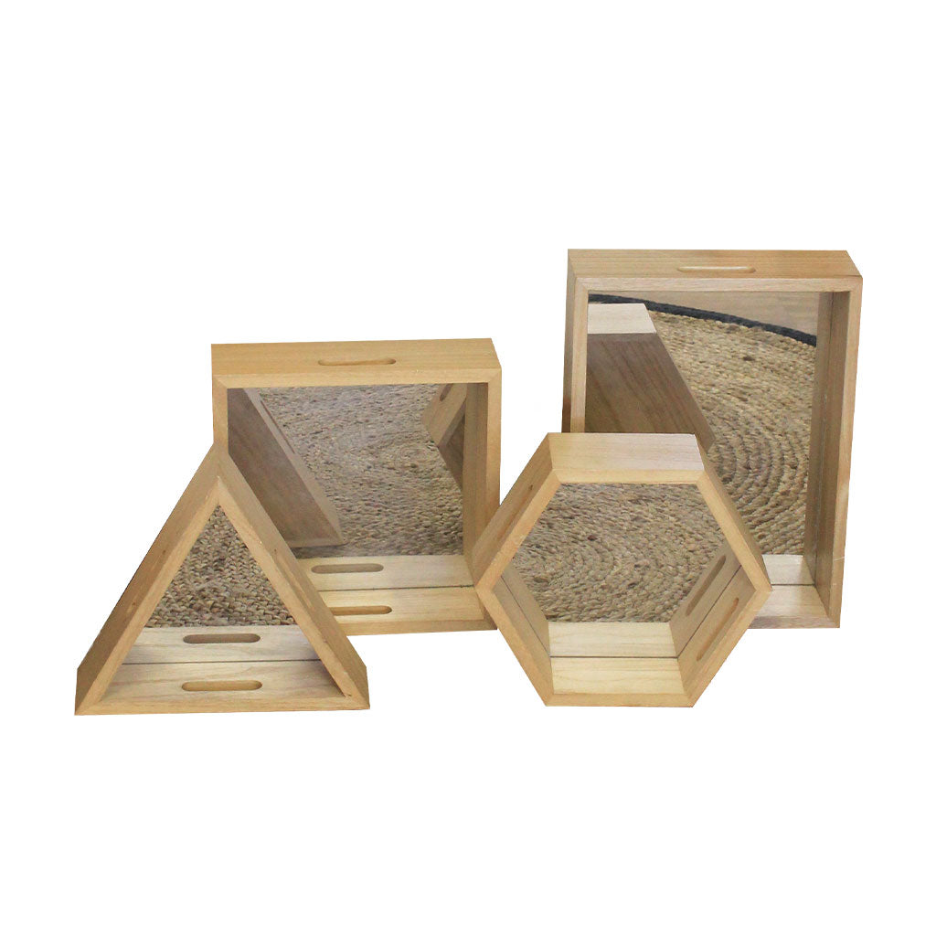 Mirrored Timber Trays - Set of 4 - Educating Kids