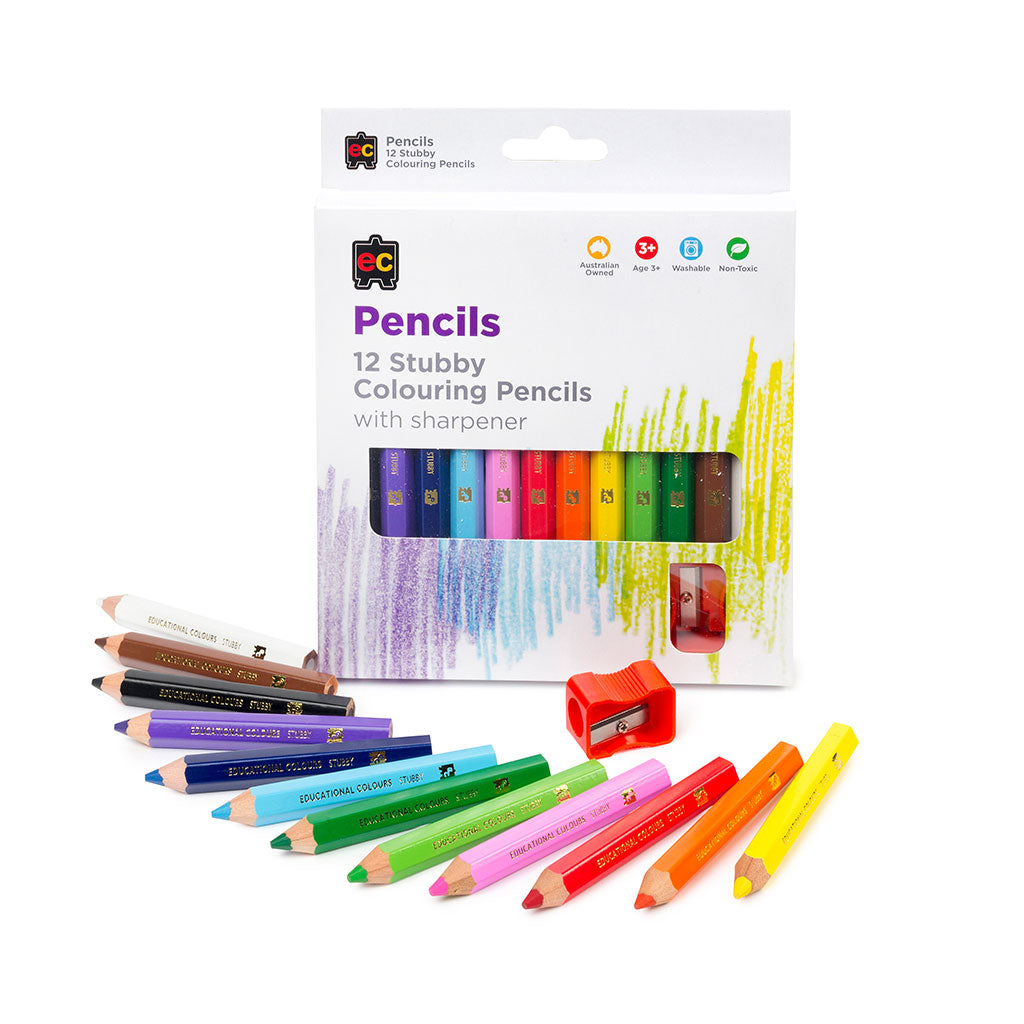Jumbo Stubby Washable Pencils - Pack of 12 - Educating Kids