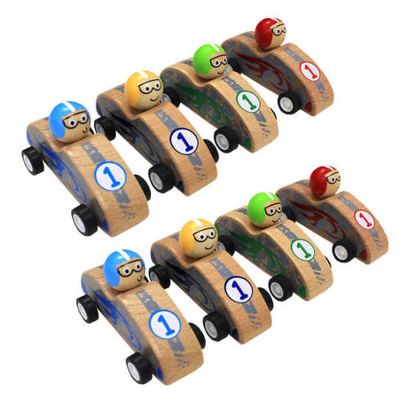 Wooden Pull Back Racing Car - Set of 8 - Educating Kids