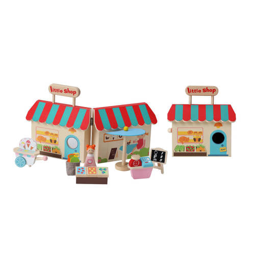 Portable Wooden Grocery Store Playset - 15pc Set - Educating Kids