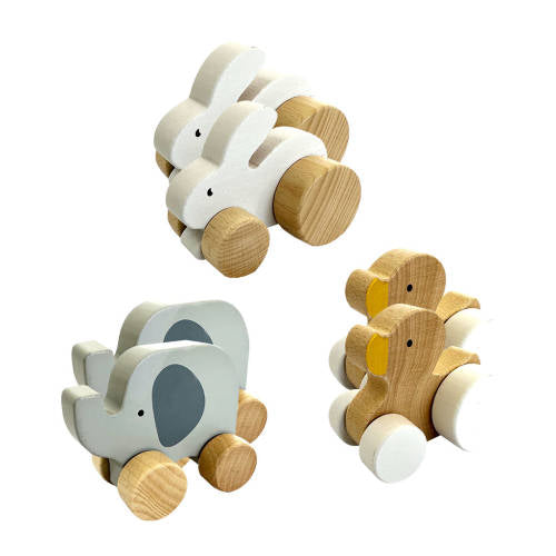 Wooden Rabbit Elephant and Duck Car - 6pc Set - Educating Kids