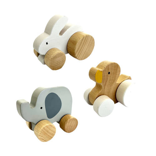 Wooden Rabbit Elephant and Duck Car - 6pc Set