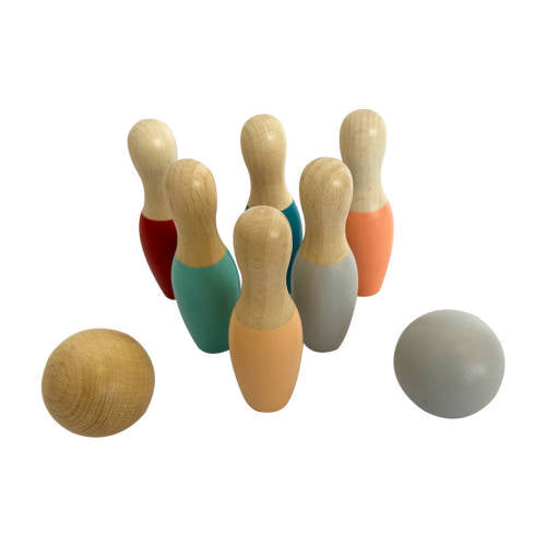 Wooden Bowling Sets - 8pc Set - Coloured Base