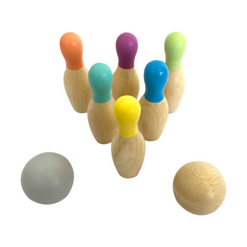 Wooden Bowling Sets - 8pc Set - Coloured Top