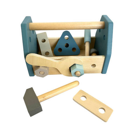 Wooden Toolbox Playset - 14pc Set - Blue - Educating Kids