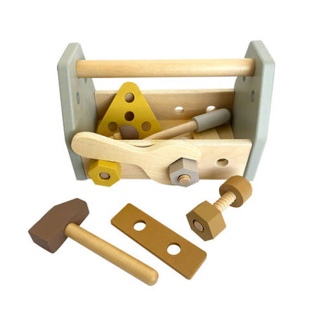 Wooden Toolbox Playset - 14pc Set - Grey - Educating Kids