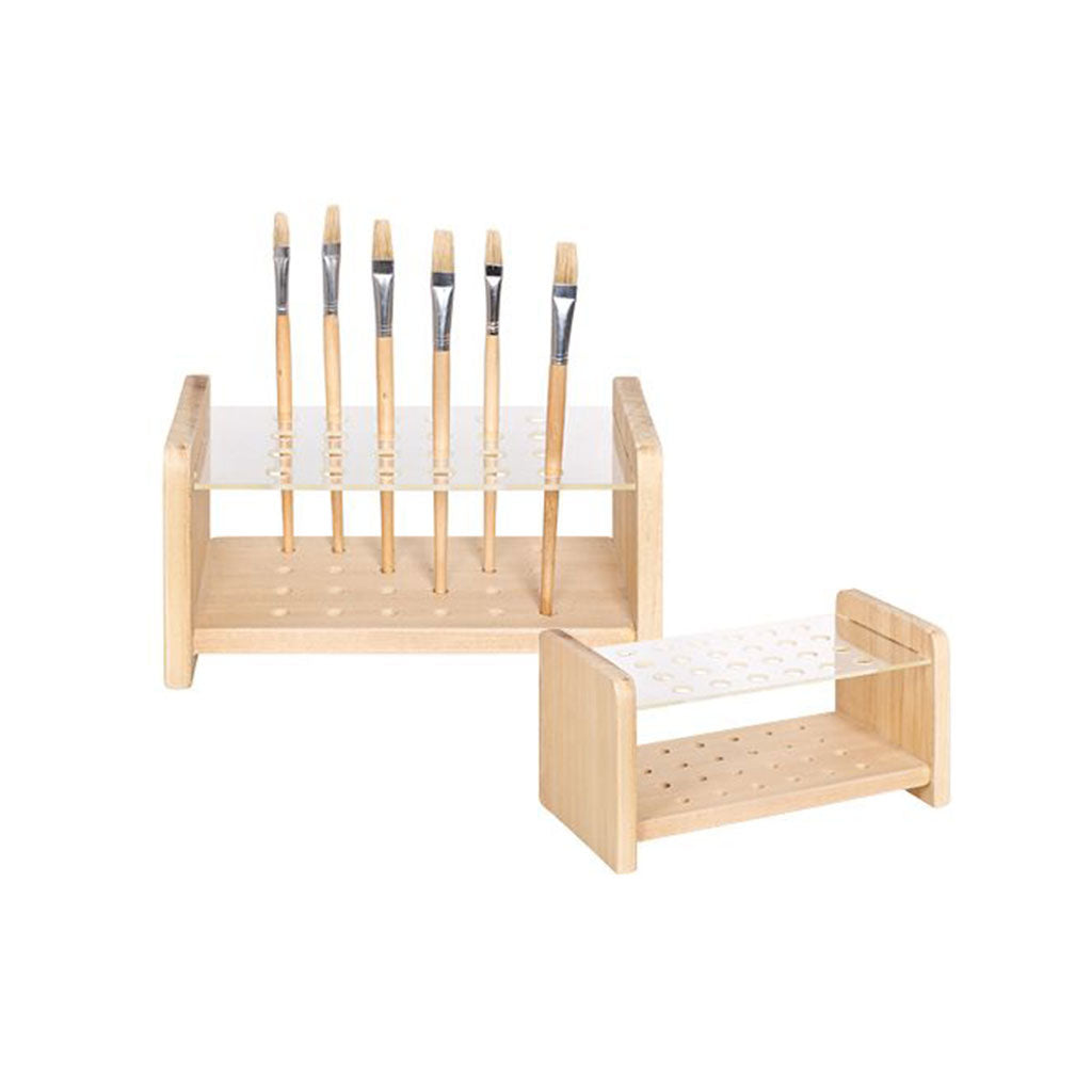 Brush Holder Wood/Acrylic 24 Hole