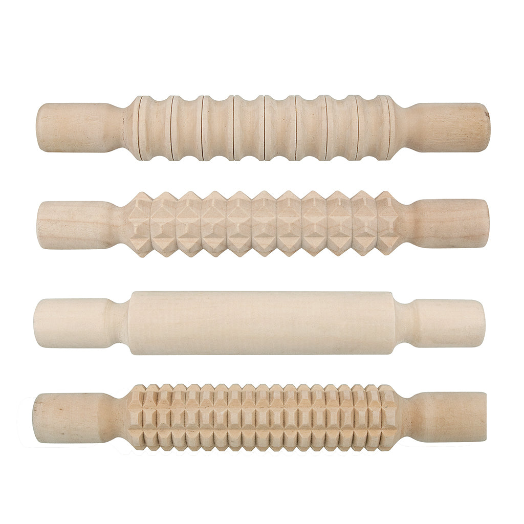 Pattern Rolling Pins Wooden - 4pc