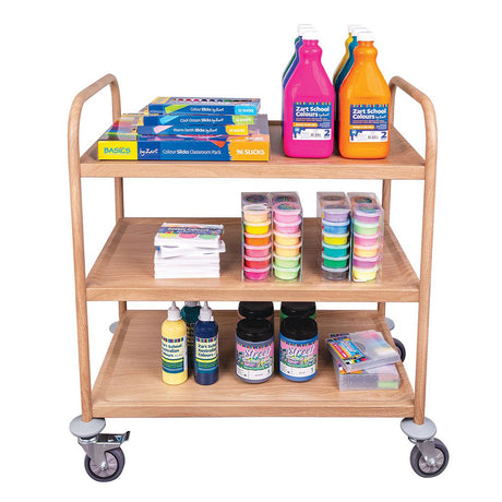 Wood Look 3 Tier Classroom Metal Trolley