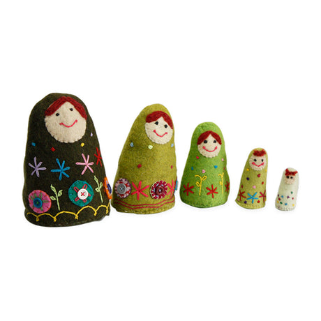 Felt Babushka Set of 5 - Green
