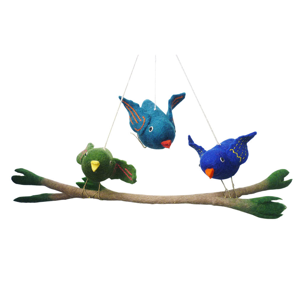 Three Felt Birds on a Branch