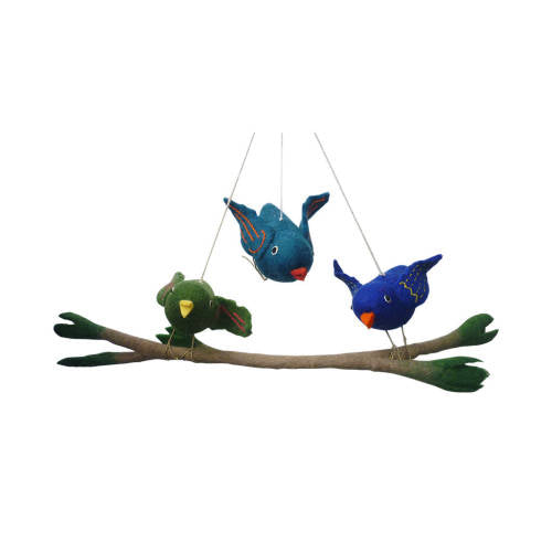 Three Felt Birds on a Branch