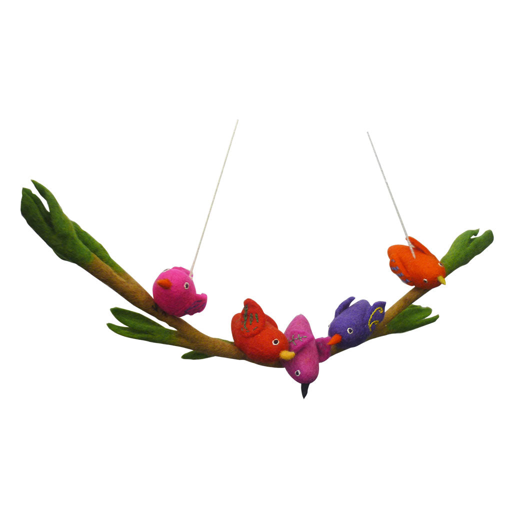 Five Felt Birds on a Branch