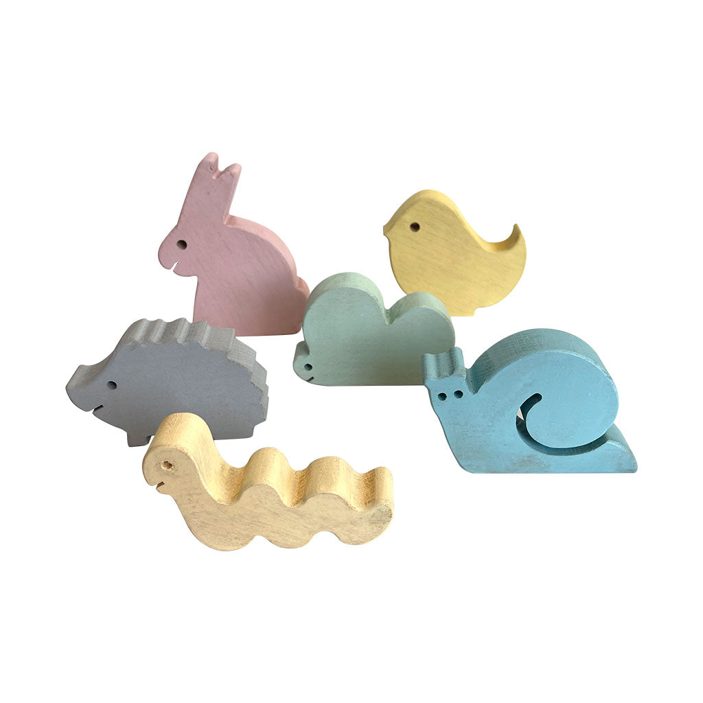 Wooden Garden Animals Pastel - 6pc