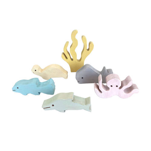 Wooden Sea Animals Pastel - 6pc